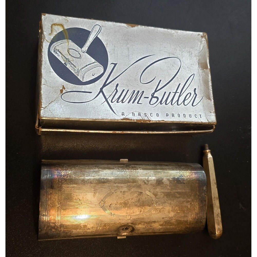 Vintage Nasco Silver Plate Butler Table Crumb Brush Sweeper Hand Held Old Box